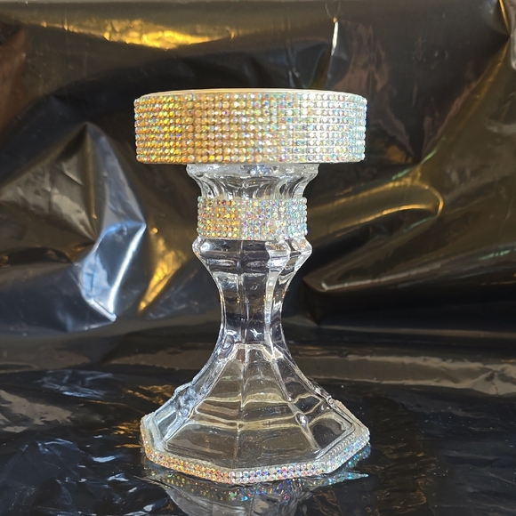 Crystal Embellished Candle Holder New 5x3 1/2 Inches Handmade - Picture 1 of 6